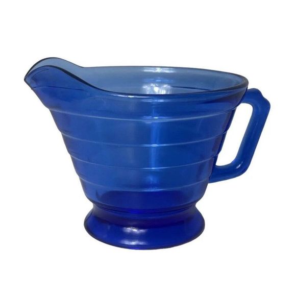 Hazel Atlas Cobalt Blue Glass Moderntone Creamer Ribbed‎ Vintage - Picture 1 of 7